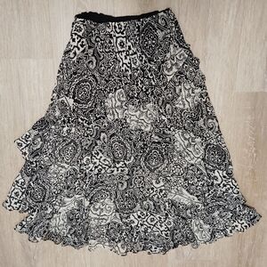 Ralph Lauren Black and White Paisley Print Tiered Skirt